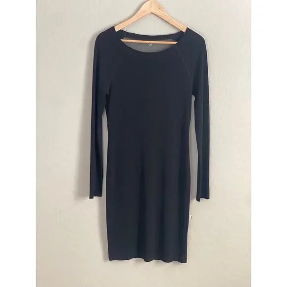 Alice + Olivia SCOOP Black Long Sleeve Raw Hem Mesh Back Dress - Medium - Picture 1 of 3